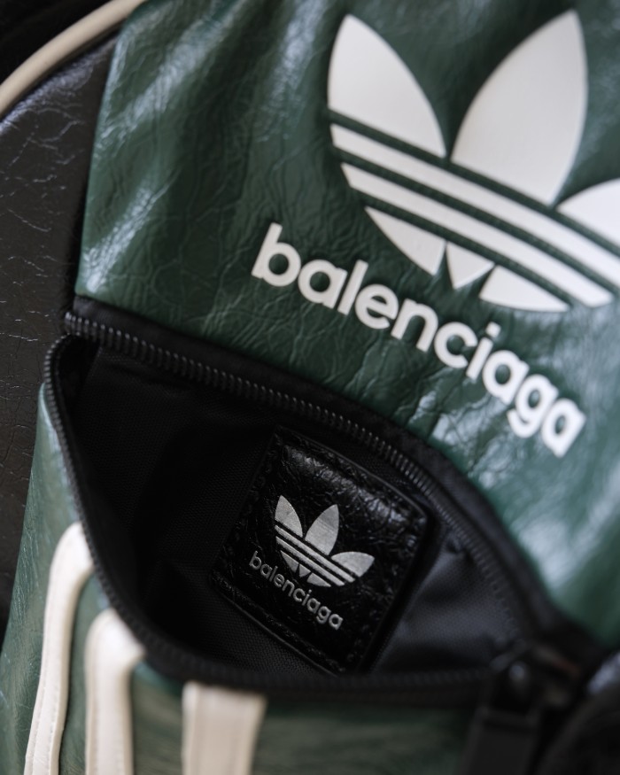 NIGO Balenciaga X Adidas Men's Embossed Logo Zipper Closure Backpack Casual Stripe Solid Leather Shoulder Bag #nigo71465