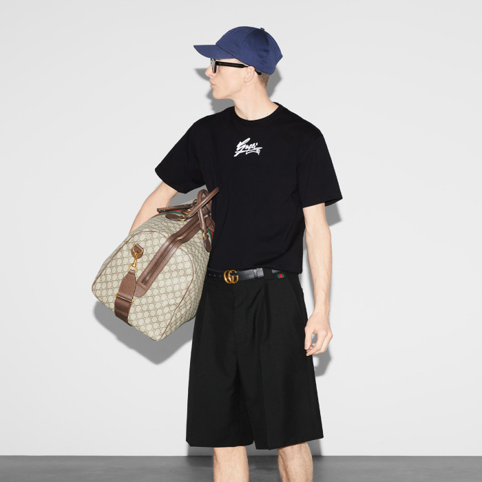 NIGO Gucci Men's Spring And Summer All Black Letters Printed Knitted Cotton T-shirt Retro Fashion Loose Short-sleeved T-shirt #nigo71485