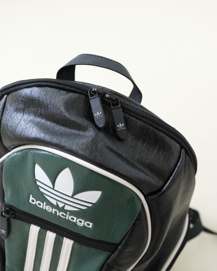 NIGO Balenciaga X Adidas Men's Embossed Logo Zipper Closure Backpack Casual Stripe Solid Leather Shoulder Bag #nigo71465