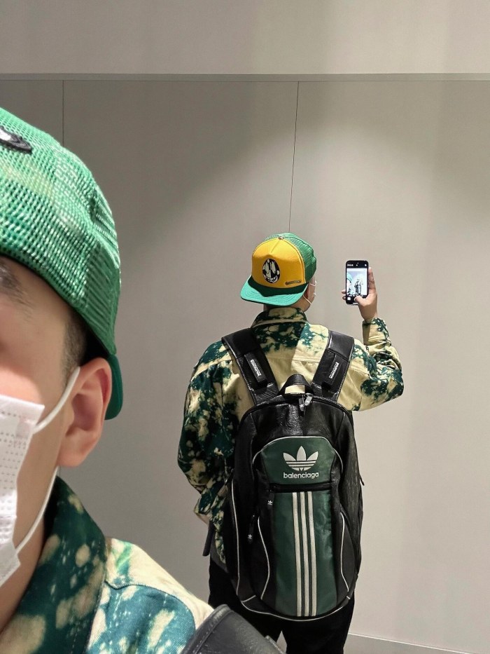 NIGO Balenciaga X Adidas Men's Embossed Logo Zipper Closure Backpack Casual Stripe Solid Leather Shoulder Bag #nigo71465