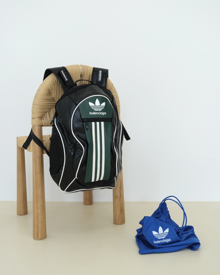 NIGO Balenciaga X Adidas Men's Embossed Logo Zipper Closure Backpack Casual Stripe Solid Leather Shoulder Bag #nigo71465