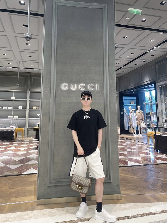 NIGO Gucci Men's Spring And Summer All Black Letters Printed Knitted Cotton T-shirt Retro Fashion Loose Short-sleeved T-shirt #nigo71485