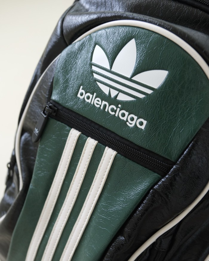 NIGO Balenciaga X Adidas Men's Embossed Logo Zipper Closure Backpack Casual Stripe Solid Leather Shoulder Bag #nigo71465