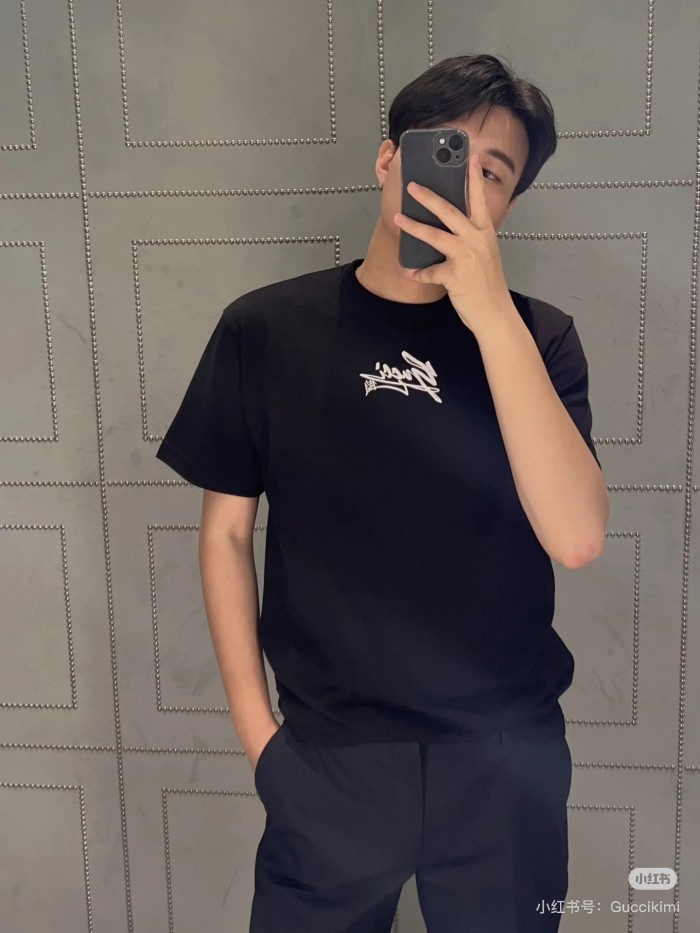 NIGO Gucci Men's Spring And Summer All Black Letters Printed Knitted Cotton T-shirt Retro Fashion Loose Short-sleeved T-shirt #nigo71485