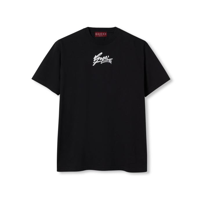 NIGO Gucci Men's Spring And Summer All Black Letters Printed Knitted Cotton T-shirt Retro Fashion Loose Short-sleeved T-shirt #nigo71485
