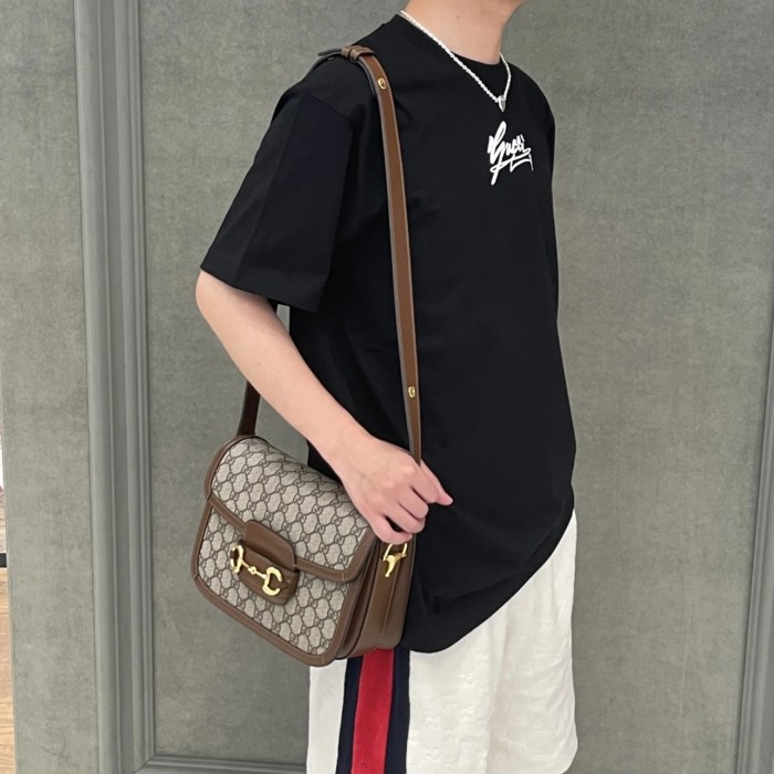 NIGO Gucci Men's Spring And Summer All Black Letters Printed Knitted Cotton T-shirt Retro Fashion Loose Short-sleeved T-shirt #nigo71485