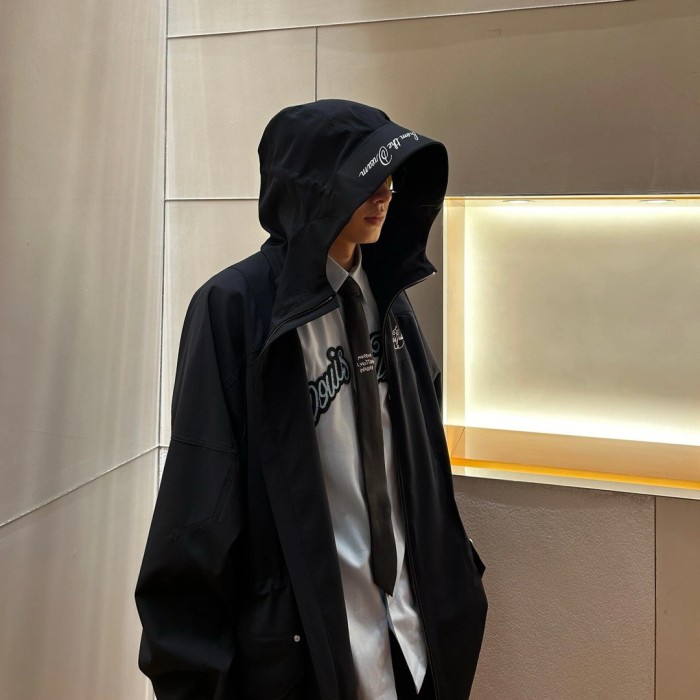NIGO Louis Vuitton Men's Solid Logo Embroidered Hooded Zipper Blue Long Sleeve Fitted Parker Jacket Coat #nigo71458