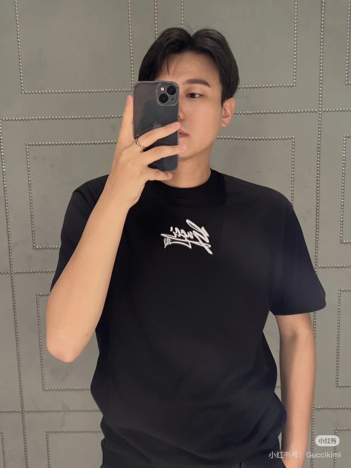 NIGO Gucci Men's Spring And Summer All Black Letters Printed Knitted Cotton T-shirt Retro Fashion Loose Short-sleeved T-shirt #nigo71485
