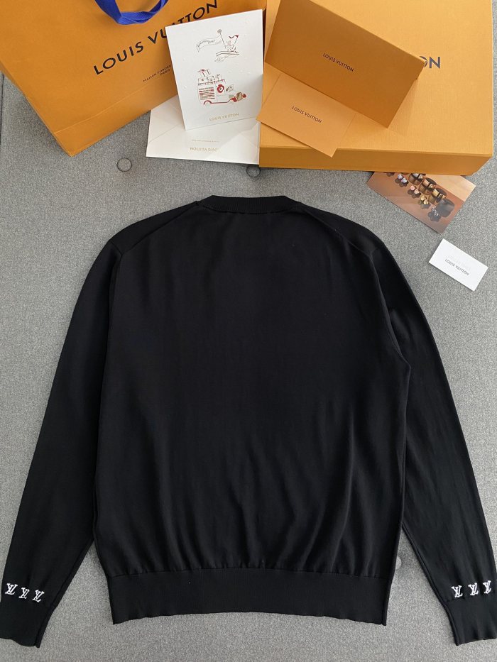 NIGO Louis Vuitton Men's Spring And Fall Logo Printed Crew Neck Black Cotton Long Sleeve Fitted Sweater #nigo71473
