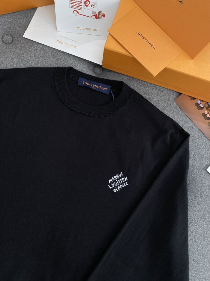 NIGO Louis Vuitton Men's Spring And Fall Logo Printed Crew Neck Black Cotton Long Sleeve Fitted Sweater #nigo71473