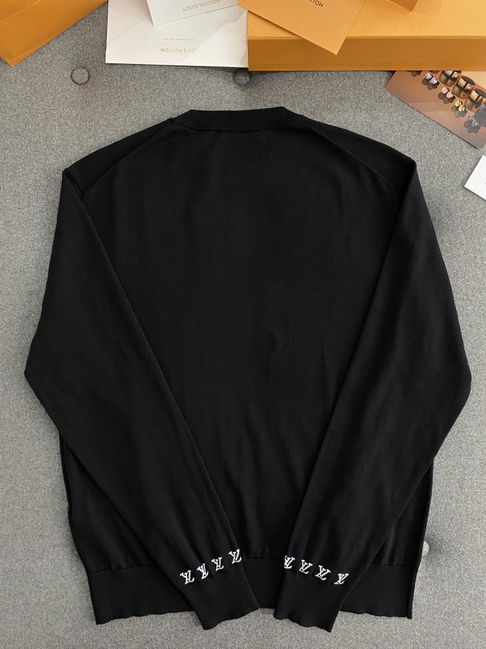 NIGO Louis Vuitton Men's Spring And Fall Logo Printed Crew Neck Black Cotton Long Sleeve Fitted Sweater #nigo71473