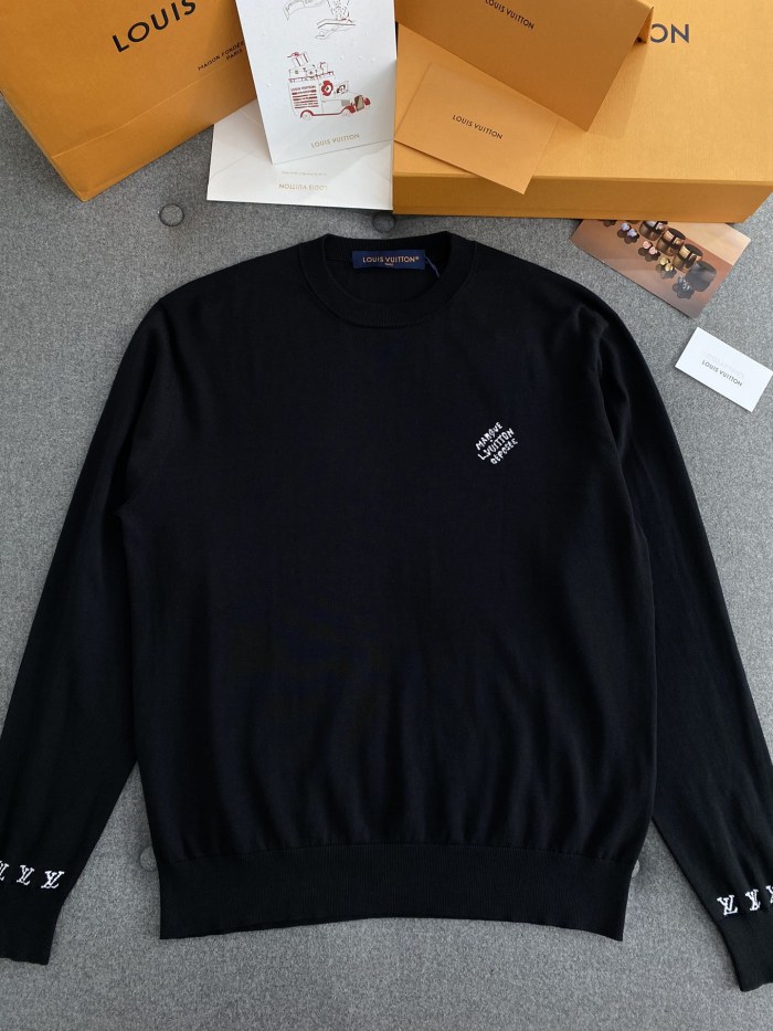 NIGO Louis Vuitton Men's Spring And Fall Logo Printed Crew Neck Black Cotton Long Sleeve Fitted Sweater #nigo71473