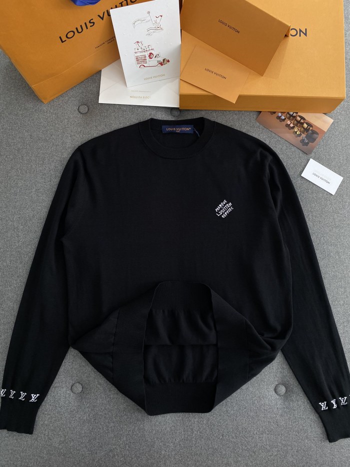 NIGO Louis Vuitton Men's Spring And Fall Logo Printed Crew Neck Black Cotton Long Sleeve Fitted Sweater #nigo71473
