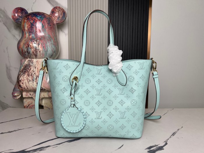 NIGO Louis Vuitton Women's Fashion BLOSSOM Handbag Adjustable Shoulder Strap Perforated Logo Casual Leather Solid Color Bucket Bag #nigo71515