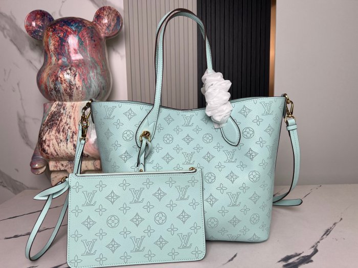 NIGO Louis Vuitton Women's Fashion BLOSSOM Handbag Adjustable Shoulder Strap Perforated Logo Casual Leather Solid Color Bucket Bag #nigo71515