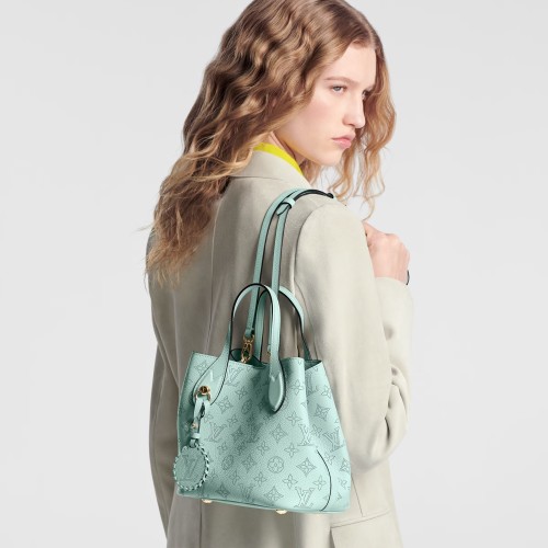 NIGO Louis Vuitton Women's Fashion BLOSSOM Handbag Adjustable Shoulder Strap Perforated Logo Casual Leather Solid Color Bucket Bag #nigo71515