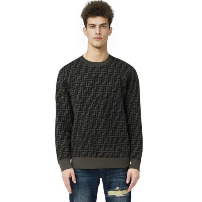 NIGO Fendi Men's Spring and Autumn Black Letter Logo Full Print Knit Pullover Long Sleeve Sweater #nigo98165