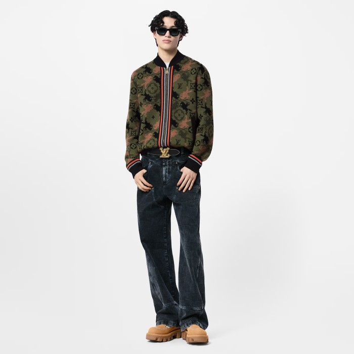 NIGO Louis Vuitton Men's Spring Autumn Solid Color Jacquard Pattern Sheep Wool Pilot Knit Long Sleeve Coat Jacket #nigo71534