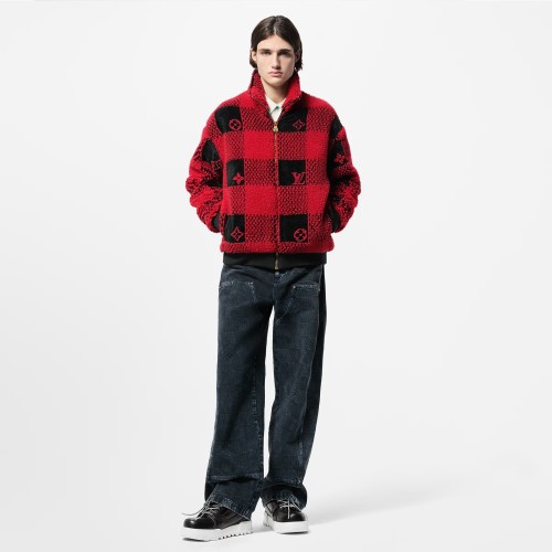 NIGO Louis Vuitton Men's Fall And Winter Plaid Lapel Zipper Fitted Damier Suede Drawstring Long Sleeve Waist Jacket #nigo71538