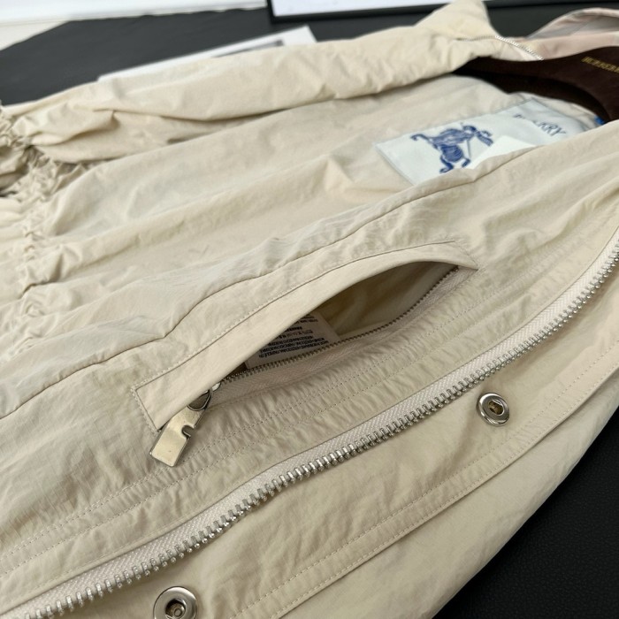 NIGO Burberry Women's Spring And Autumn Solid Color Check Hooded Nylon Long Sleeve Fitted Coat Jacket #nigo71545
