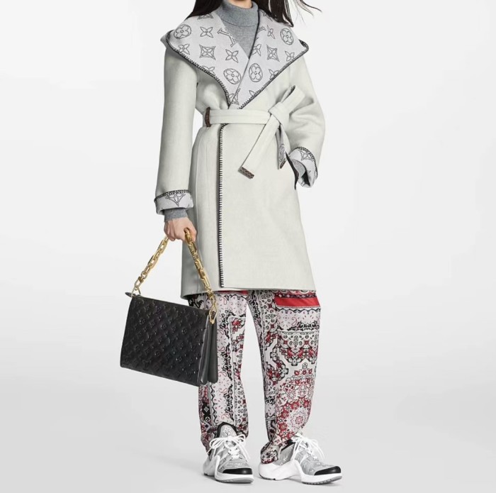 NIGO Louis Vuitton Women's Autumn Solid Color Wool Reversible Wrapped Long Sleeve Lace-Up Straight Coat Jacket #nigo71541
