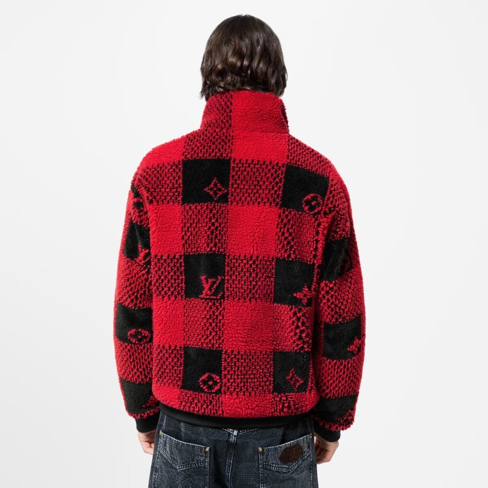 NIGO Louis Vuitton Men's Fall And Winter Plaid Lapel Zipper Fitted Damier Suede Drawstring Long Sleeve Waist Jacket #nigo71538