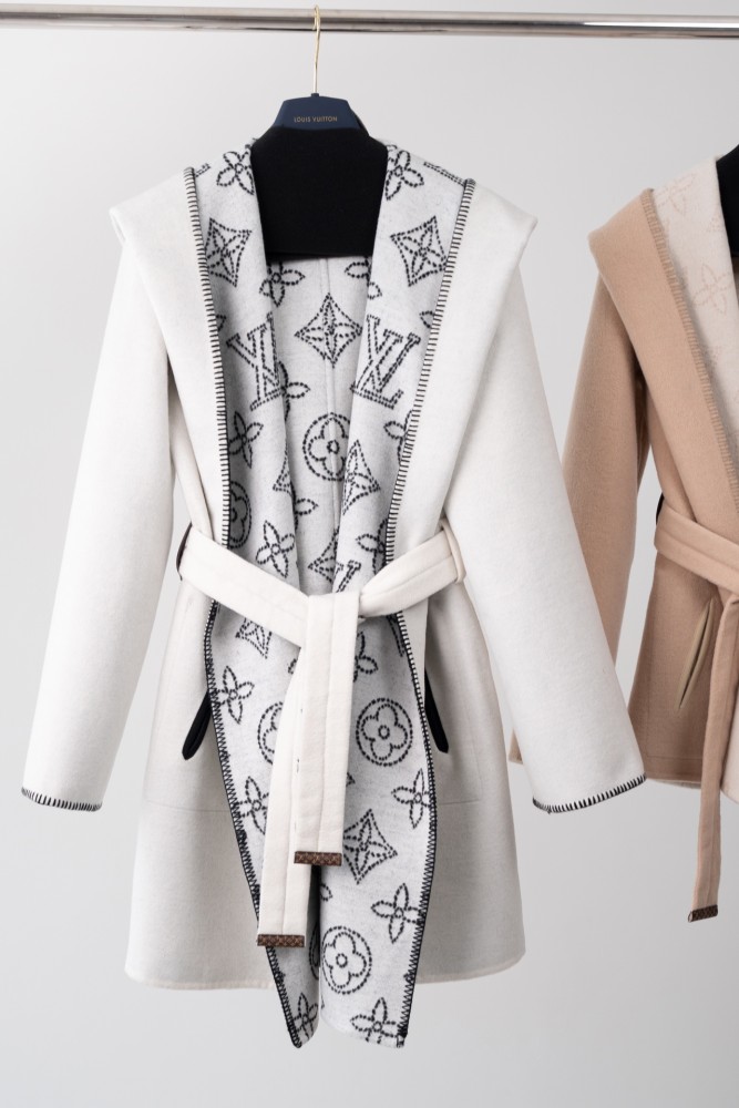 NIGO Louis Vuitton Women's Autumn Solid Color Wool Reversible Wrapped Long Sleeve Lace-Up Straight Coat Jacket #nigo71541