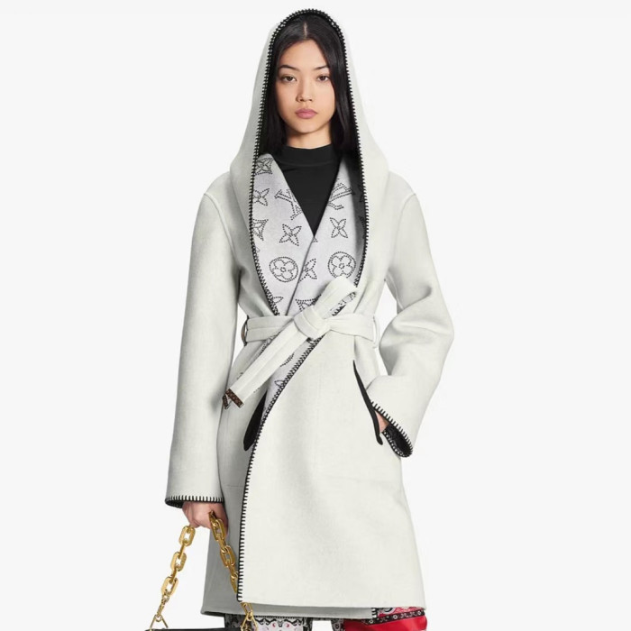 NIGO Louis Vuitton Women's Autumn Solid Color Wool Reversible Wrapped Long Sleeve Lace-Up Straight Coat Jacket #nigo71541
