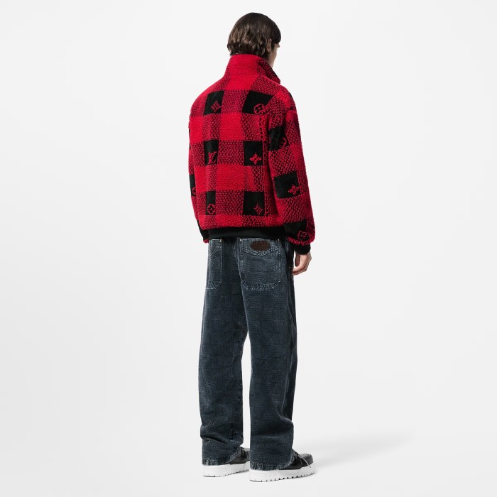 NIGO Louis Vuitton Men's Fall And Winter Plaid Lapel Zipper Fitted Damier Suede Drawstring Long Sleeve Waist Jacket #nigo71538