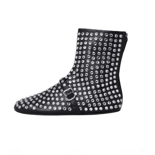 NIGO Alaia Spring And Summer Women's Solid Color Full Diamond Boots Fashion Ballet Flat Boots Metal Decoration Shoes Ngvp #nigo9153