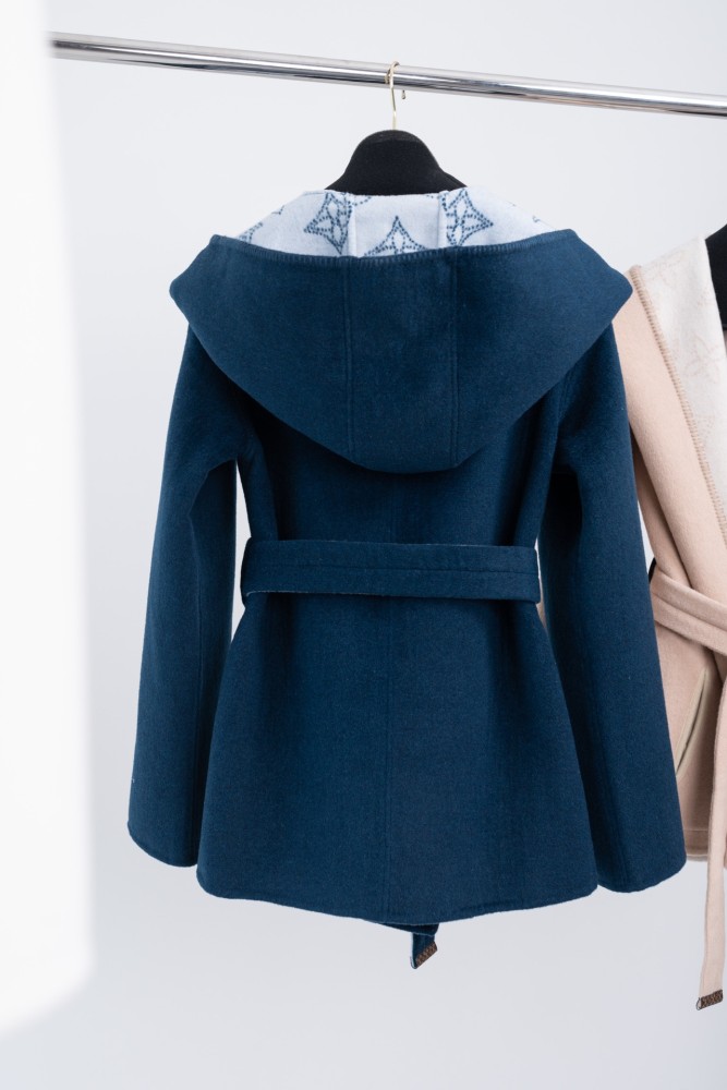 NIGO Louis Vuitton Women's Spring, Autumn And Winter Solid Color Logo Reversible Signature Short Hooded Wrap Wool Long Sleeve Lace-Up Coat #nigo71542