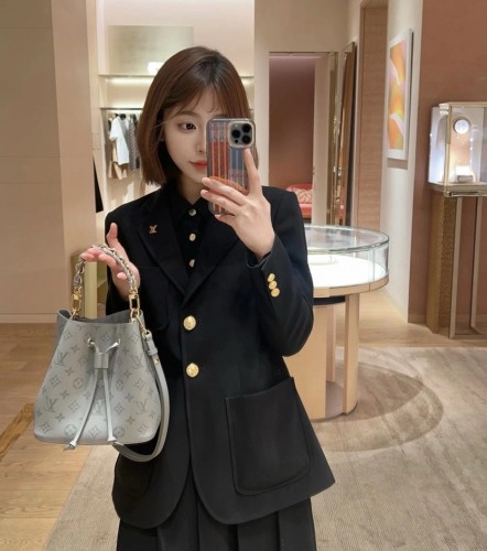 NIGO Louis Vuitton Women's Gray Letter Drawstring Closure Calfskin Shoulder Crossbody Handbag Bag Bags #nigo72882