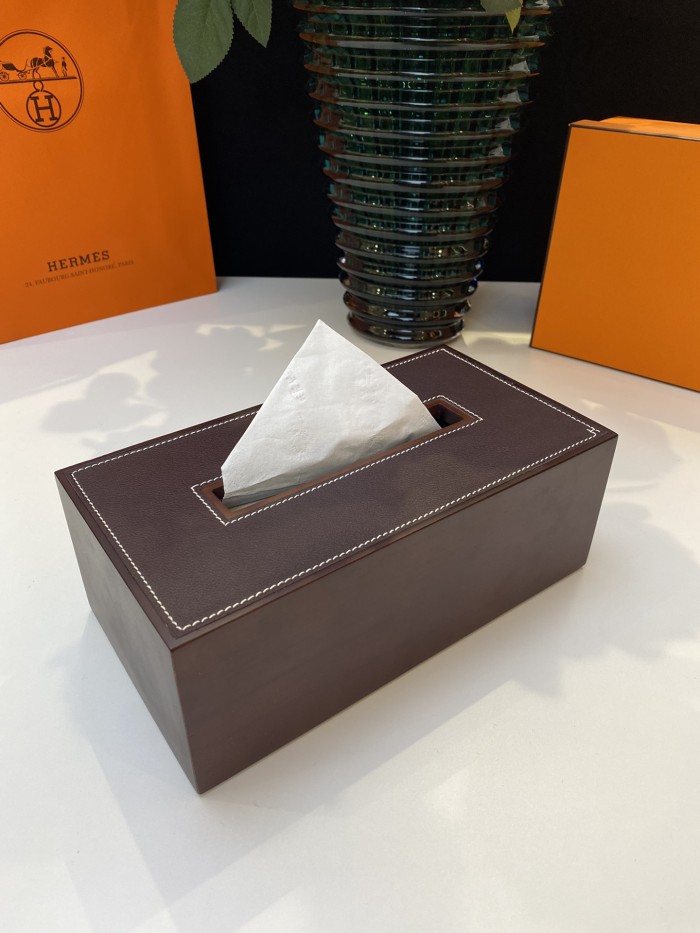 NIGO Hermes Fashion Simple Solid Color Solid Wood Smooth Calfskin Magnetic Box Cover Leisure Tissue Box #nigo71546