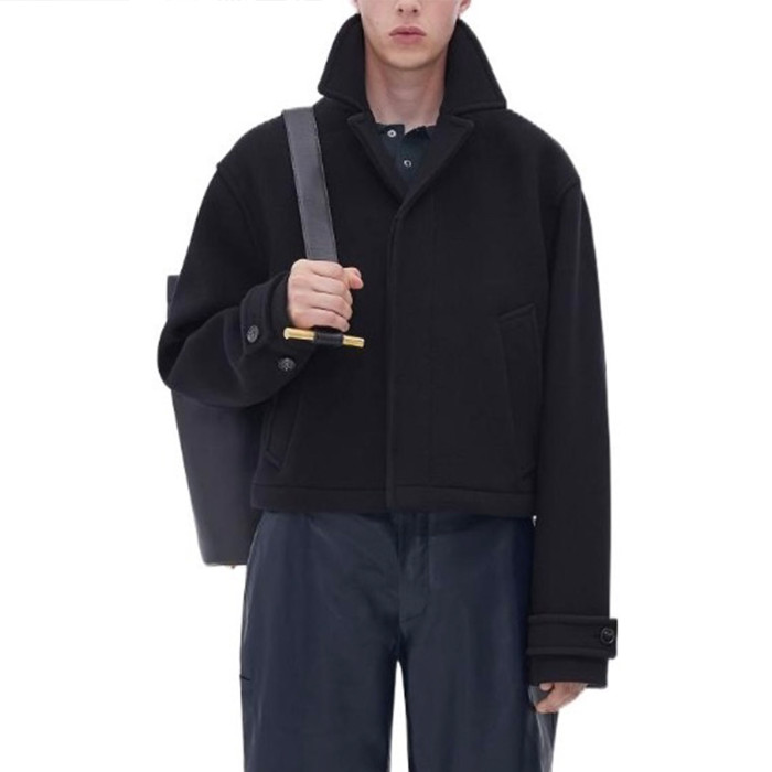 NIGO Bottega Veneta Men's Spring And Fall Solid Color Lapel Single-breasted Wool Jacket Black Suit Silhouette Fashion Casual Tweed Jacket  #nigo71565