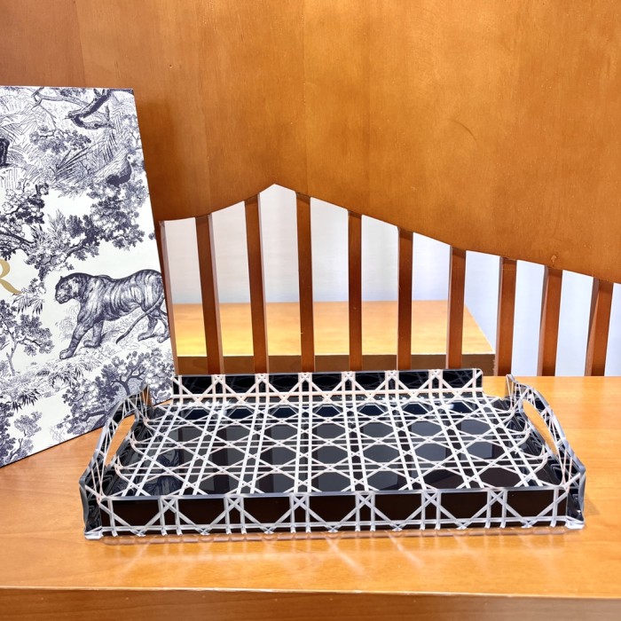 NIGO Dior Rattan Grid Acrylic Resin Tray Storage Sundries Classic Black Transparent Color Shelves Cup Holder Home Use  Accessories #nigo71567