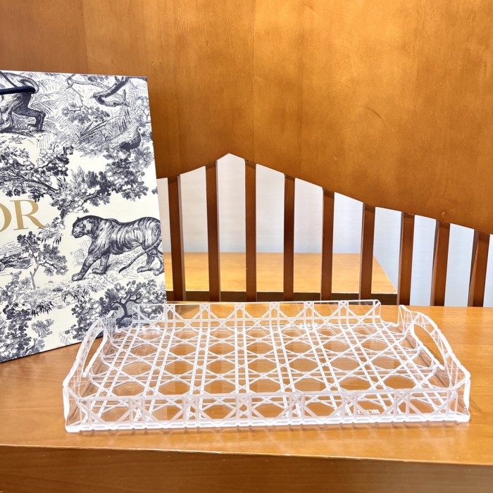 NIGO Dior Rattan Grid Acrylic Resin Tray Storage Sundries Classic Black Transparent Color Shelves Cup Holder Home Use  Accessories #nigo71567