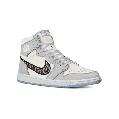 NIGO DIOR x Jordan Air Jordan 1 High Og Leather Sneakers Men's and Women's Celebrity Same Shock Absorption Anti-skid Wear-resistant High-top Retro Basketball Shoes White Gray #nigo71566