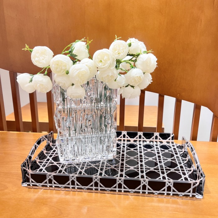 NIGO Dior Rattan Grid Acrylic Resin Tray Storage Sundries Classic Black Transparent Color Shelves Cup Holder Home Use  Accessories #nigo71567
