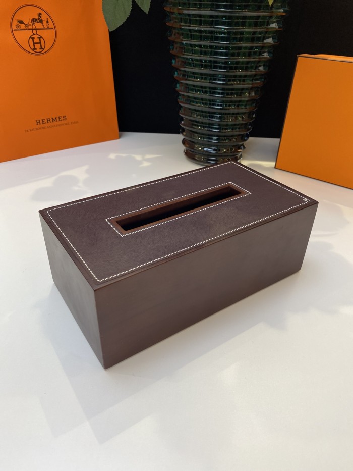 NIGO Hermes Fashion Simple Solid Color Solid Wood Smooth Calfskin Magnetic Box Cover Leisure Tissue Box #nigo71546