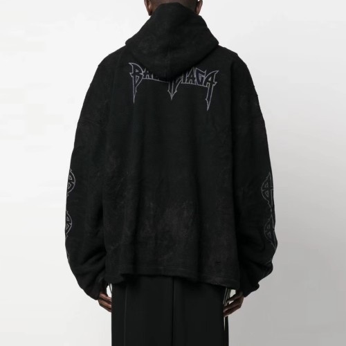 NIGO Balenciaga Men And Women With The Same Models Spring And Fall Do Old Do Fake Holes Washed Hooded Sweatshirt Pullover Paris Moon No Pocket Hoodie Oversized Black Faded #nigo72926
