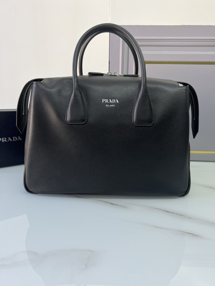 NIGO Prada Men's Solid Color Monogram Logo Zipper Closure Leather Tote Travel Bag Bags #nigo72919