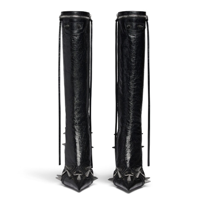 NIGO Balenciaga Women's Rivet Pointed Toe Side Zipper Thigh High Boots Motorcycle Style Shoes Fashion Cowhide Short Boots  Ngvp #nigo9222