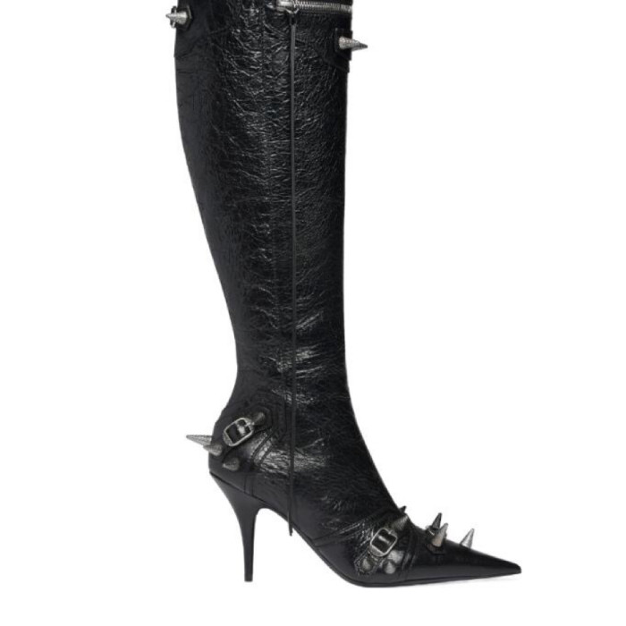 NIGO Balenciaga Women's Rivet Pointed Toe Side Zipper Thigh High Boots Motorcycle Style Shoes Fashion Cowhide Short Boots  Ngvp #nigo9222