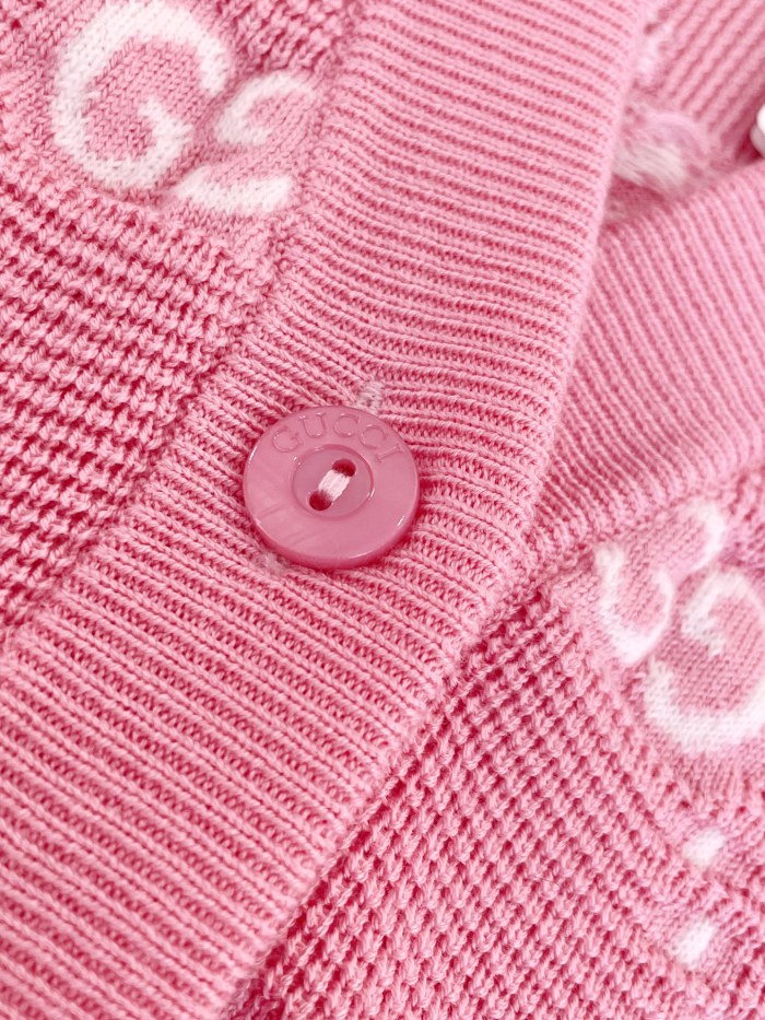 NIGO Gucci Women's Spring and Autumn Pink Logo Applique V-Neck Single Breasted Long Sleeve Knit Sweater Jacket #nigo72916