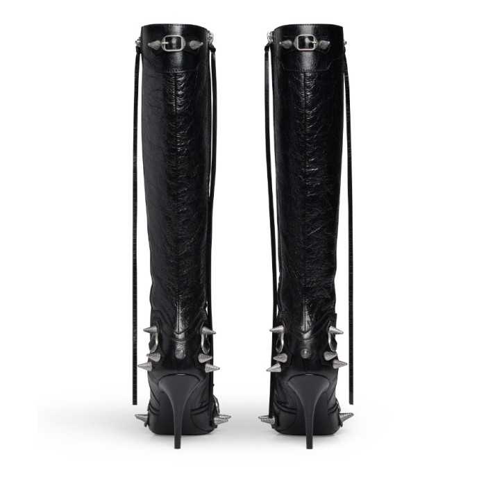 NIGO Balenciaga Women's Rivet Pointed Toe Side Zipper Thigh High Boots Motorcycle Style Shoes Fashion Cowhide Short Boots  Ngvp #nigo9222