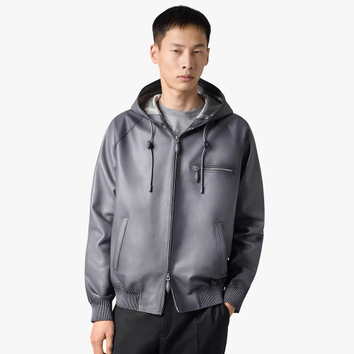 NIGO Berluti Men's Autumn And Winter Fashion Solid Color Sheepskin Zipper Long Sleeve Casual Alternative Hooded Leather Jacket Ngvp #nigo9183