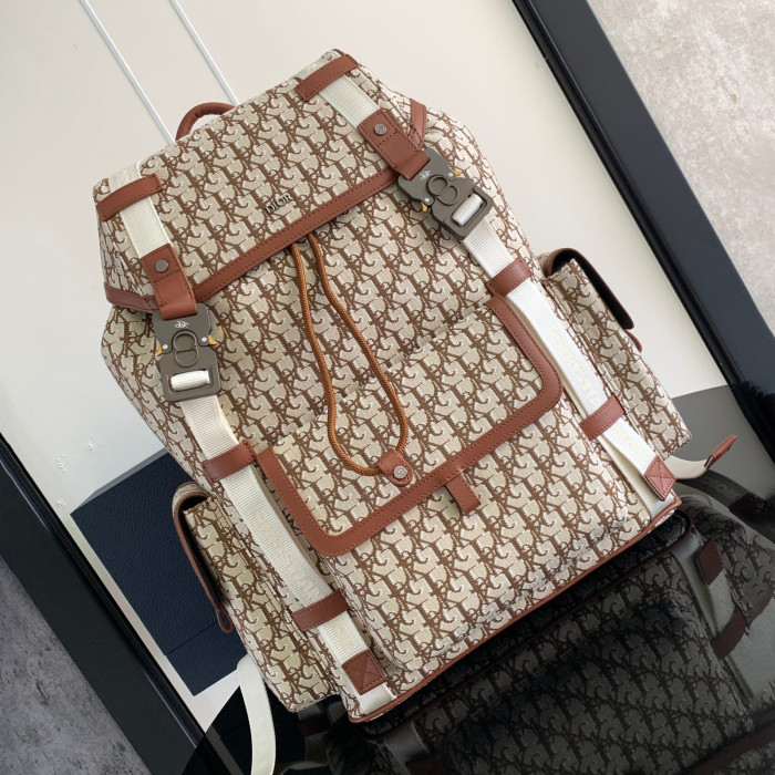 NIGO Dior Men's Solid Color Letter Printed Smooth Cowhide Leather Patchwork Canvas Backpack Shoulder Bag Bags #nigo72941