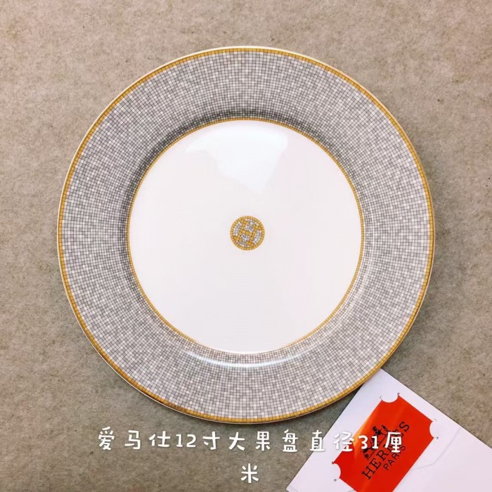 NIGO Hermes Mosaic Series Simple and Fashionable Bone Porcelain Moonlight Plate Flat Plate Household Accessories #nigo71586