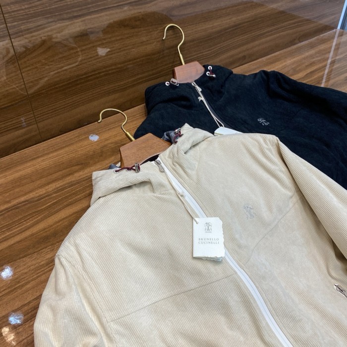 NIGO Brunello Cucinelli Men's Autumn and Winter Solid Color Corduroy Hooded Zipper Long Sleeve Jacket #nigo72935