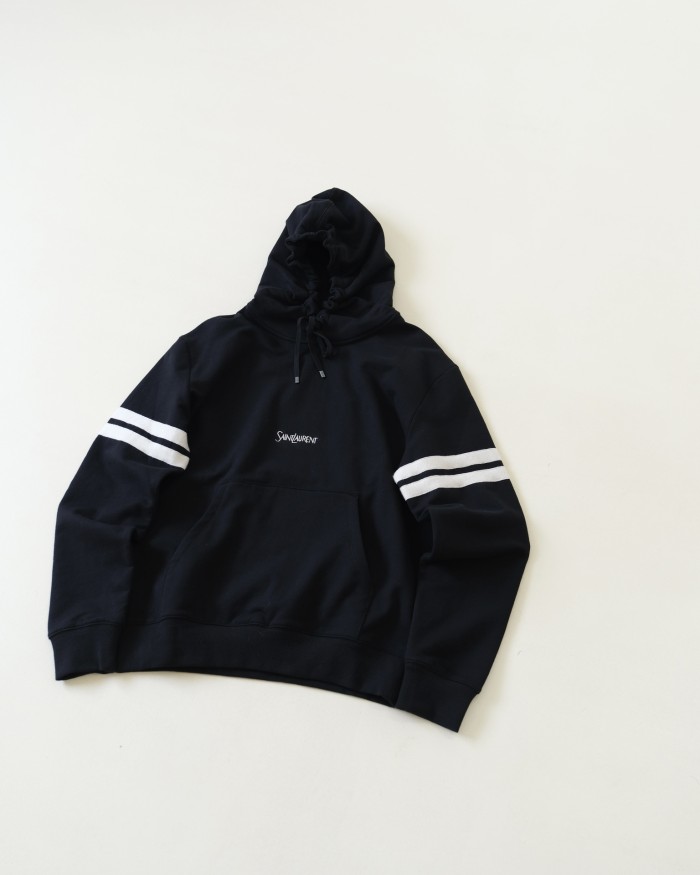 NIGO SAINT LAURENT Women's Spring and Autumn Black Striped Hooded Drawstring Long Sleeve Sweatshirt Pullover #nigo72943